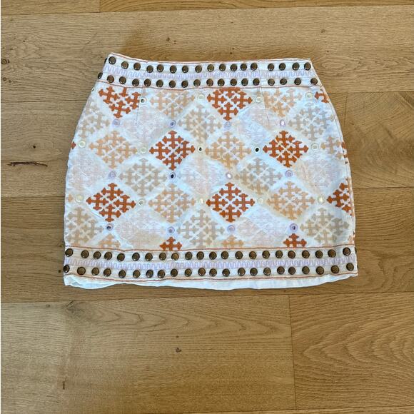 Majorelle - Liza Embroidered Mini Skirt in Cream Pink and Orange - Picture 4 of 5